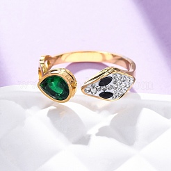 Нержавеющая сталь 304 со стразами и стеклянными манжетными кольцами&nbsp;RJEW-Q020-04G