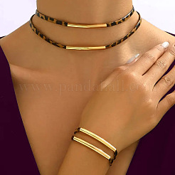 Двухслойные браслеты и чокеры из сплава и искусственной кожи с ретро-леопардовым принтом&nbsp;FS-WG4172E-01