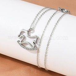 Ожерелья из нержавеющей стали 304 с подвеской в виде лошади-качалки со стразами для женщин&nbsp;NJEW-F339-02P