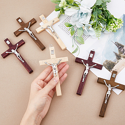 6 шт. 3 цвета религиозные кресты деревянные большие подвески&nbsp;WOOD-DC0001-18