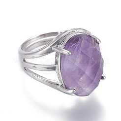 Регулируемые граненые перстни с натуральным аметистом&nbsp;RJEW-I068-B09-1