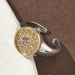 Латунные кольца из манжеты с прозрачным цирконием&nbsp;RJEW-G364-01GP-01