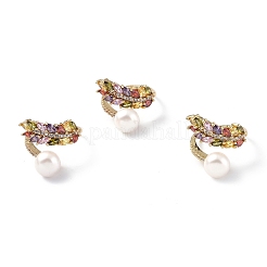 Красочный кубический цирконий пшеницы с открытым кольцом-манжетой из натурального жемчуга&nbsp;RJEW-F134-04G