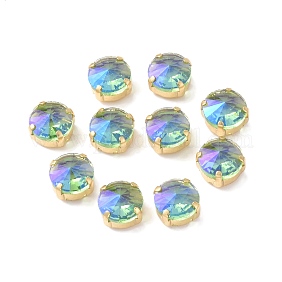 Эффект лунного света плоский круглый шить на стразах, многожильных соединения, с золотыми тонами латунных зубьев, аксессуары для одежды, перидот, 10x7.5 мм, отверстие : 1 мм