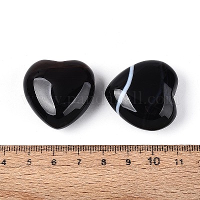 Натуральный черный полосатый агат (окрашенный и подвергнутый термической обработке) в форме сердца.&nbsp;G-N0325-11-06-1