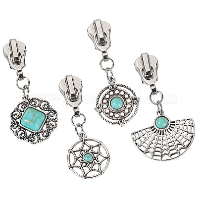 16 шт. 4 стиля сплава с синтетическими бирюзовыми застежками-молниями&nbsp;HJEW-TAC0098-1