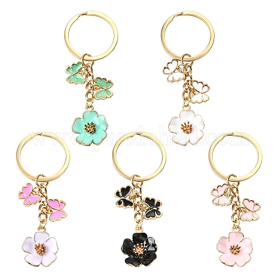 6шт. брелок для ключей с цветочным сплавом и эмалью&nbsp;KEYC-YW00171-01-1