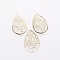 Iron Filigree Pendants, Teardrop, Golden, 20x14x0.5mm, Hole: 1.4mm