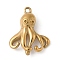 304 Stainless Steel Pendants, Octopus Charm, Golden, 15x12x4mm, Hole: 1mm