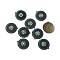 Alloy Enamel Pendants, with Rhinestone, Antique Bronze, Flat Round with Flower, Royal Blue, 30x27.5x3.5mm, Hole: 1.5mm
