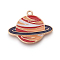 Alloy Enamel Pendants, Universe Style, Saturn, Colorful, Light Gold, 21x27x2mm, Hole: 2mm