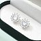 Brass Micro Pave Clear Cubic Zirconia Stud Earrings, Flower, Platinum, 11.5mm