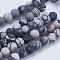 Natural Black Silk Stone/Netstone Beads Strands, Frosted, Round, 4mm, Hole: 0.5mm, about 86pcs/strand, 14.5 inch(37cm)