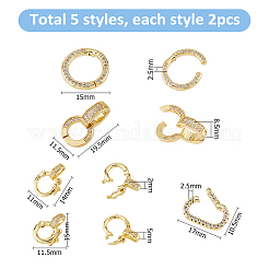 10 шт. 5 стиля застежки-крутилки из латуни с микропаве из прозрачного кубического циркония&nbsp;ZIRC-HS0001-20