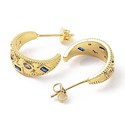 Серьги-гвоздики с разноцветными циркониями в форме полумесяца&nbsp;EJEW-B027-17G