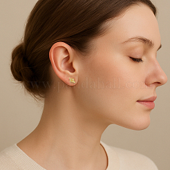 4 пара двухцветных серег-гвоздиков из латуни со стразами&nbsp;EJEW-GO0003-20