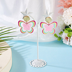 Серьги-гвоздики с подвесками из акрила и бабочки с латунным принтом&nbsp;EJEW-TA00672