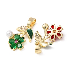 Кубический цирконий из латуни с микро-паве с подвесками из искусственного жемчуга из абс-пластика&nbsp;KK-Z141-05G