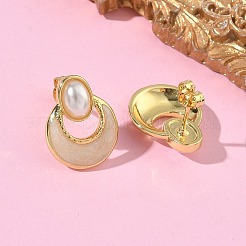 Овальные серьги-гвоздики с плоскими круглыми латунными эмалированными элементами&nbsp;EJEW-P341-02G-04