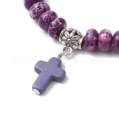 Синтетические бусины из императорской яшмы и бирюзовые крестообразные браслеты для женщин и мужчин&nbsp;BJEW-JB11382-06