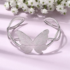 Браслеты-манжеты из нержавеющей стали 304 в виде бабочки для женщин&nbsp;BJEW-A155-01P