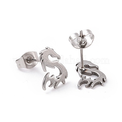 Не тускнеющие серьги-гвоздики с маленькими драконами из нержавеющей стали 304 для мужчин и женщин&nbsp;LS-EJEW-G318-08P