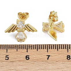 Серьги-гвоздики в виде ангела с микропаве из латуни и прозрачными кубическими цирконами&nbsp;EJEW-L101-03G