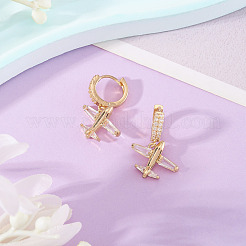 1 пара серег-колец в форме самолета из латуни с прозрачным кубическим цирконием&nbsp;EJEW-TA0008-60