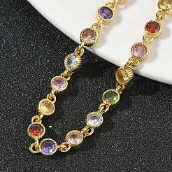 Плоские круглые латунные браслеты-цепочки с инкрустацией кубическим цирконием для женщин&nbsp;BJEW-P385-01G