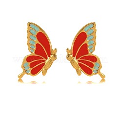 Серьги-гвоздики с бабочками из нержавеющей стали 304 с эмалью&nbsp;EJEW-Z147-01G