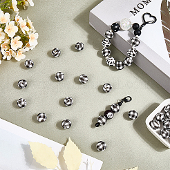 30шт круглые силиконовые бусины с принтом&nbsp;SIL-SC0002-84A