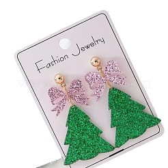 Прозрачные акриловые серьги-гвоздики в виде бантика и рождественской елки с блестками.&nbsp;FS-WGF0814-01