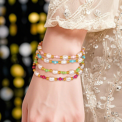 5шт 5 цвета пластиковые жемчужные бусины эластичные браслеты для женщин&nbsp;BJEW-HY0001-21