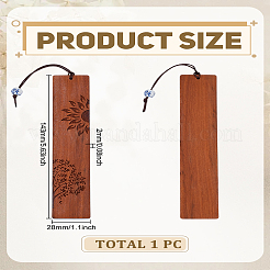 1шт прямоугольные закладки для книг из натурального дерева ручной работы с резьбой и подвеской из веревки&nbsp;AJEW-LP0004-27B