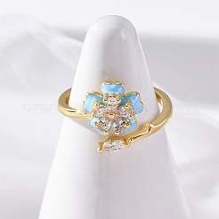 Латунные кольца-манжеты с микропаве и прозрачным цирконием для женщин&nbsp;RJEW-C118-09G