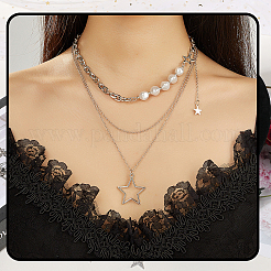 2 комплект из 2 стилей ожерелий в форме звезды из цинкового сплава для женщин&nbsp;NJEW-SC0001-52