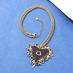 Цепочка-подвеска в форме сердца из нержавеющей стали 304 с эмалированной основой&nbsp;NJEW-P430-04B-G