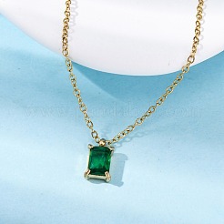 304 нержавеющая сталь папоротниково-зеленый горный хрусталь прямоугольный кулон ожерелье кабель цепь&nbsp;NJEW-U026-01G