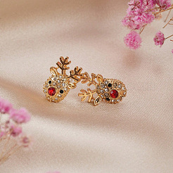Серьги-гвоздики из сплава со стразами в виде рождественского оленя&nbsp;FS-WGA5BB1-01