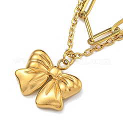 Ожерелья с подвесками-бантиками из нержавеющей стали 304&nbsp;NJEW-L182-001G-07