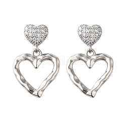 Полые латунные серьги-гвоздики с микропаве из прозрачных кубических цирконий&nbsp;EJEW-Z099-02P-02