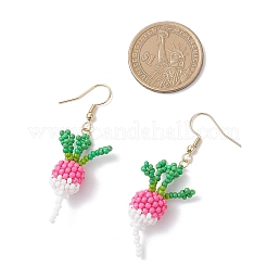 Серьги-подвески в форме моркови из стеклянных бусин из нержавеющей стали 304&nbsp;EJEW-MZ00579-01