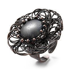 Круглые открытые манжеты с натуральным лабрадоритом&nbsp;RJEW-A041-06R