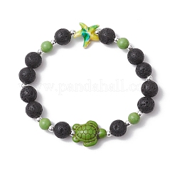 Браслеты из натуральной лавы и окрашенных синтетических бирюзовых бусин для мужчин и женщин&nbsp;BJEW-JB11830