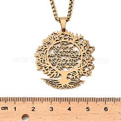 201 полая цепочка-подвеска из нержавеющей стали с подвеской в виде дерева жизни&nbsp;LS-NJEW-M086-04G