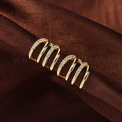 Серьги-каффы из латуни с микропаве из прозрачного кубического циркония&nbsp;EJEW-H147-08G