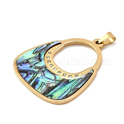 Подвески в форме сумки из нержавеющей стали 304 со стразами и ракушками пауа&nbsp;STAS-M121-05G