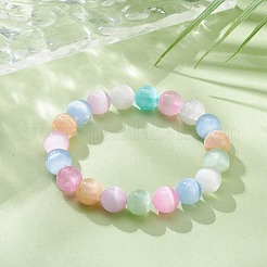 Эластичный браслет из окрашенного натурального селенита с круглыми бусинами&nbsp;BJEW-JB09411-01