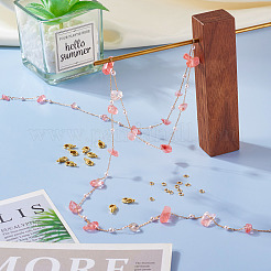 3 м наборы для изготовления ожерелья из натуральной крошки розового кварца и АБС-пластика с имитацией жемчуга&nbsp;CHC-TA0001-30B