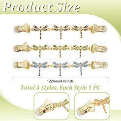 3 шт. 3 стильных зажима для шарфа из сплава стрекоз с кристаллами и стразами&nbsp;HJEW-GA00070